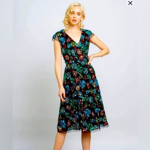 ANTHROPOLOGIE Eva Franco Glenna Sequin Midi Dress $260 Retail - Picture 1 of 4